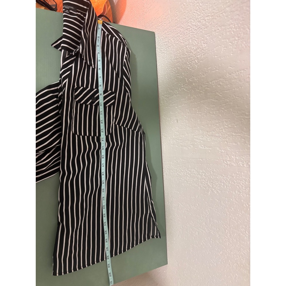 Notations Woman Black White Striped Roll Tab Sleeve Button Down Shirt 1X - Picture 11 of 12
